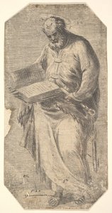 Szent Péter kezében egy nagy nyitott könyv, oldalán kulcsok, a „Krisztus és az Apostol..., kb. 1548-50.