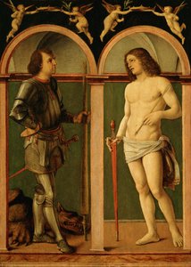 Szent György és Szent Sebestyén (olaj, falemez) alkotó: Andrea Solario