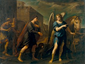 Tóbiás találkozik Rafael arkangyallal (Tóbiás találkozik Rafael arkangyallal) - Andrea Vaccaro (1604-1670) festménye, olaj, vászon (198,5x262 cm), 1640 körül, 17. századi olasz művészet, barokk művészet - Museu Nacional de Catalunyad