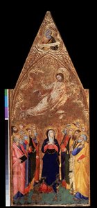 ""Krisztus mennybemenetele"" Alább Szűz Mária és az apostolok, akik Jézus Krisztust figyelik. Fent Jeremiás próféta ábrázolása. Tempera fán, Andrea Vanni (1332-1414) 1355-1360 Méret: 68x28 cm Ermitázs Múzeum, Szentpétervár (Szentpétervár) alkotó: Andrea Vanni