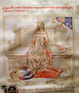 A hit allegóriái Bartolomeo di Bartoli "" Chansonne des sept virtues et des sept arts liberoux destinee a Bruzio Visconti " (Az erények és tudományok éneke) című könyvében. Andrea di Bartoli akvarellje (aktív 1358 és 1368 között) (ms. 599, fol. 5