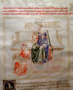 A Grammaire allegóriái a "Chansonne des sept Vertus et des sept Arts liberales dedined to Bruzio Visconti" (Az erények és tudományok éneke), Bartolomeo di Bartoli. Andrea di Bartoli akvarellje (aktív 1358 és 1368 között) (ms. 599, fo