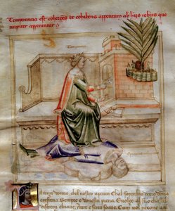 A mértékletesség allegóriái Bartolomeo di Bartoli "" Chansonne des sept virtues et des sept arts liberoux destinee a Bruzio Visconti " (Az erények és tudományok éneke) című művében. Andrea di Bartoli akvarellje (aktív 1358 és 1368 között) (ms. 599, f