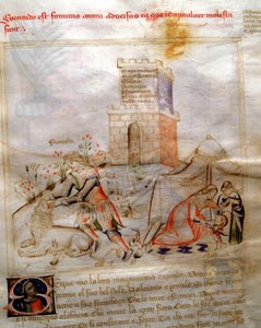A bátorság allegóriája Sámsonnal, aki megtépi az oroszlánt és Judittal, aki levágja Holofernészt a Bruzio Viscontinak szentelt „Ének a hét erényről és a hét szabad művészetről” című művében, Bartolomeo di Baartolitól. Andrew akvarellje