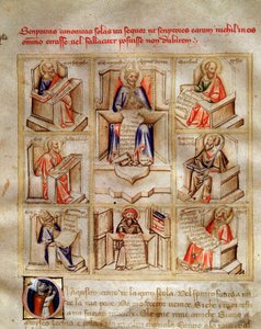 A templom doktorai: Szent János, Milánói Szent Ambrus, Szent Jeromos, Nagy Szent Gergely és Szent Pál a „Song of the Seven Vertus and the Seven Liberals Arts detied for Bruzio Visconti” (La Canzone delle) című műben. Virtu e dell alkotó: Andrea de Bartoli