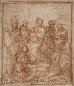 A trónoló Madonna gyermekével és nyolc szenttel Kompozíciós tanulmány, 1528 alkotó: Andrea del Sarto
