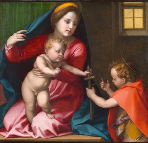Madonna és gyermeke Keresztelő Szent Jánossal, 1528 körül (olaj, tábla) alkotó: Andrea del Sarto
