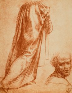 A drapériák és a férfiportré tanulmányozása; Andrea del Sarto rajza. Rajzok és nyomatok kabinetje, Uffizi Galéria, Firenze alkotó: Andrea del Sarto