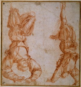 Két tanulmány egy férfiról, akit a bal lábánál fogva felfüggesztett (vörös kréta krémpapíron) alkotó: Andrea del Sarto