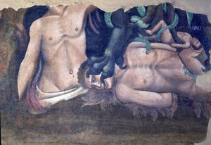 A halál diadala, részlet az elátkozottak gyötrelméről, 1348-as freskó alkotó: Andrea di Cione Orcagna