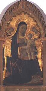 Madonna és gyermek két angyallal (tempera a panelen) alkotó: Andrea di Giusto Manzini
