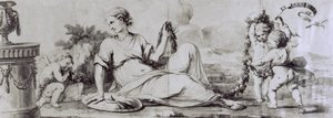 Női figura puttival, allegorikus kompozíció, kb 1754, Andrea Appiani (1754-1817) terve, Giuseppe Maggiolini komód-irodához, Olaszország alkotó: Andrea the Elder Appiani