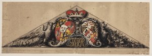 Háromszög alakú oromfalba ágyazott heraldikai huzat alkotó: Andreas Bodan II