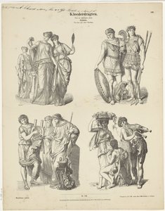 Kleedbedrachtten / Huszonnegyedik lemez. / görögök. / Krisztus előtti időkből (cím a tárgyon) Munchener tányérok (a sorozat címe a tárgyon) alkotó: Andreas C. Müller
