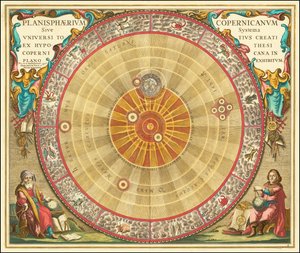 1660 Kopernikuszi csillagászati térkép a koncentrikus körök formájában alkotó: Andreas Cellarius