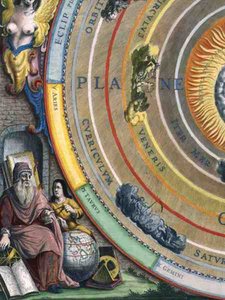 Csillagász, részlet a bolygók térképéről, a „Az égi atlasz, avagy a világegyetem harmóniája” (Atlas coelestis seu harmonia macrocosmica) kocsmából. Joannes Janssonius, Amszterdam alkotó: Andreas Cellarius