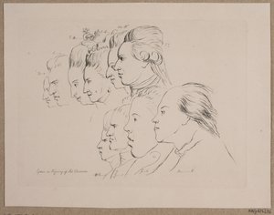 10 portré: Enevold Brandt, Johann Friedrich Struensee, Caroline Mathilde, Julieane Marie, Frederik örökös herceg, VII. Christian, Marie Jeanne Clemens, J. F. Clemens, Jens Juel és Nicolai Abildgaard