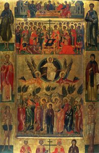 Krisztus mennybemenetele a Hetoimasiával - Andreas Ritzos (1421-1492) ikonja, fa tempera (71x47,5 cm)