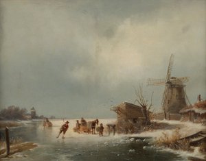 Téli táj korcsolyázókkal alkotó: Andreas Schelfhout