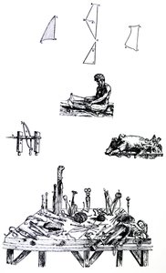 A tányérok a De Humani Corporis Fabrica második könyvéből alkotó: Andreas Vesalius