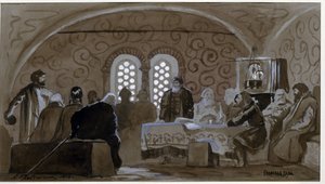 A duma a bojárok idején (boiárok, boirok) (The Boyar Duma). A Kijevi Rusz hercegek tanácsadó testülete I. Mihály orosz cár idejében (1596-1645). Andrej Petrovics Rjabuskin (Riaboutchkine) (1861-1904) munkája, aquare