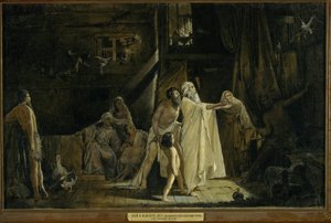 Noé bárkájának belső képe. A galamb olajágat visz Noénak az özönvíz után, ami annak a jele, hogy a vizek apadnak. (Noé bárkája). Andrej Petrovics Rjabuskin (Rjabutcskin) festménye (1861-1904)
