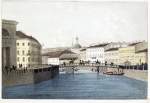 Le Pont Bolsoj Koniushennyi és Szentpétervár. (Bolsoj Koniushennyi híd Szentpéterváron). Andrej Jefimovics Martynov litographie et aquarelle (1768-1826) alkotó: Andrei Yefimovich Martynov
