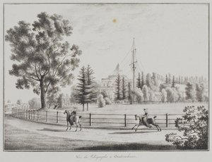 Kilátás a szánkópavilonra és a távíróra Oranienbaumban, 1821-1822 alkotó: Andrei Yefimovich Martynov