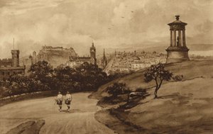 Edinburgh: Dugald Stewart emlékművéből, Calton Hill (litho)