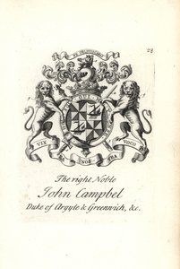 John Campbell jobb nemes, Argyll és Greenwich 2. hercegének címere és címere,