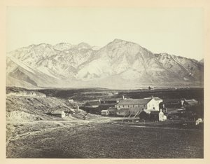 A Sziklás-hegység Wasatch-hegysége, Brigham Young gyapjúgyárai felől alkotó: Andrew Joseph Russell