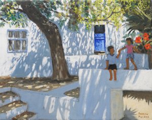Kék ajtó, Mykonos, Görögország, 2024 (olaj, vászon) alkotó: Andrew Macara