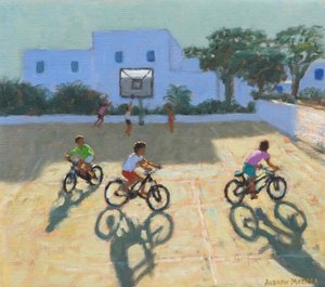 Fiúk kerékpáron, Görögország (olaj, vászon) alkotó: Andrew Macara