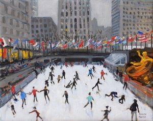Karácsonyi korcsolyázás, Rockefeller jégpálya, New York, (2017, alkotó: Andrew Macara