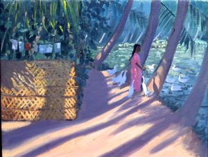 Kacsák etetése, Kerala, India (olaj, vászon) alkotó: Andrew Macara