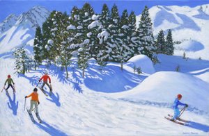 Négy alpesi síelő, 2024,(olaj, vászon) alkotó: Andrew Macara