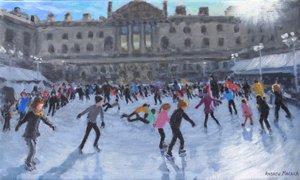 Korcsolyázás, délben, Somerset House, 2013 (olaj, vászon) alkotó: Andrew Macara
