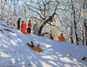 Szánkózás, 2010 (olaj, vászon) alkotó: Andrew Macara