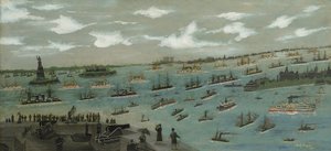 Az Egyesült Államok flottájának áttekintése a New York-i kikötőben a Szabadság-szoborral, 1893 alkotó: Andrew Meyer