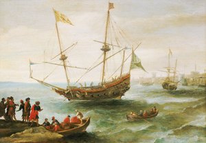 Egy algériai hajó, amely Barbáriában horgonyoz egy kikötőben (Észak-Afrika partvidékének elnevezése, amelyet a 16. századtól a 19. századig az európaiak adtak). Andries van Eertvelt (1590-1652) olajfestménye.