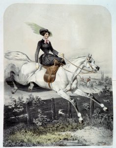 Egy fiatal lovas az Amazonasban, ugrás a sorompón Litográfia – Ange Louis Jawe Lange (1815-1872) 19. századi magángyűjtemény