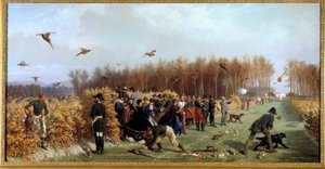 Vadászat egy lövöldözésre a pheasanderie-nél Ange-Louis Janet Lange (1815-1872) festménye 19. század V. 1,1x1,9 m. Compiegne, kastélymúzeum