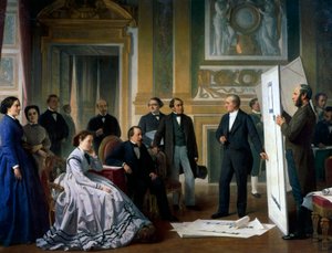 Az építész, aki bemutatja a Louvre új terveit III. Napóleonnak és Eugenie-nek alkotó: Ange Tissier