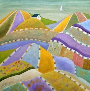 Színes, patchwork-szerű dombok alkotó: Angeles M. Pomata
