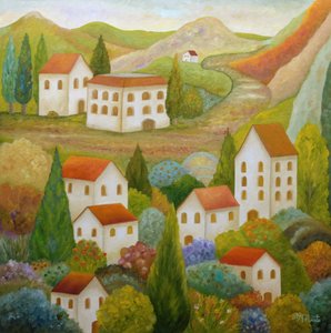 Színes toszkán falu alkotó: Angeles M. Pomata