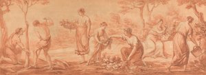 Friz: Férfiak fákat ültetnek, nők virágokat gyűjtenek és virágokat öntöznek alkotó: Angelica Kauffmann