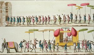 Burma királyának körmenete, illusztráció Giulio Ferrario „Le Costume Ancien et Moderne” című művéből, megjelent az 1820-as és 30-as évek körül (színes metszet) alkotó: Angelo (after) Biasioli