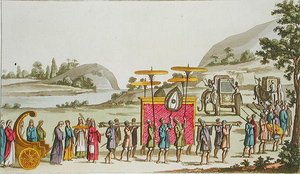 Burma királynőjének körmenete, Jules Ferrario „Le Costume Ancien et Moderne” című művének 80. táblája, az 1820-as és 30-as évek körül (színes litó)