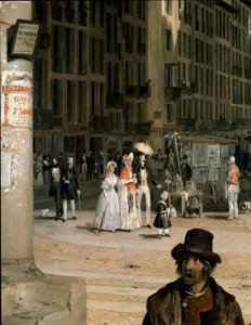 Marche de Figini a Milan (Piazza del Duomo a Coperto dei Figini sarkával) Részlet – Angelo Inganni (1807-1880) festménye