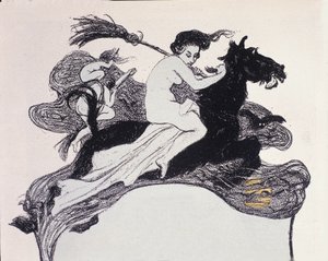 Boszorkányok mozognak a levegőben. Angelo Jank (1868-1940) illusztrációja a Jugend számára